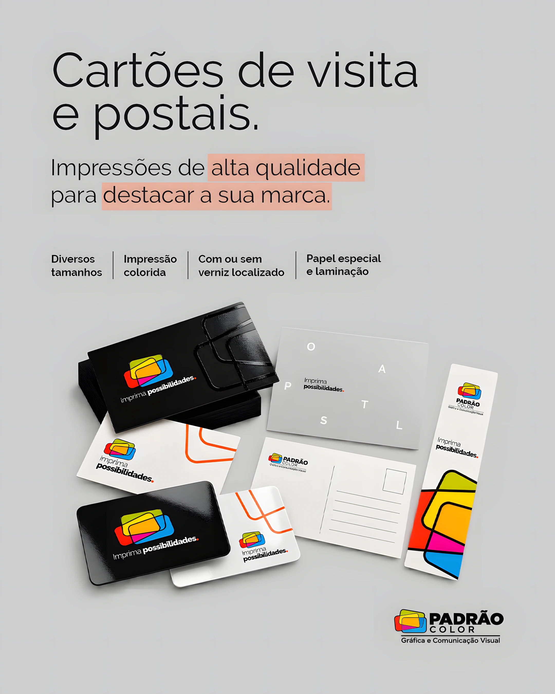 Cartões de visita e postais: impressões de alta qualidade para destacar a sua marca.